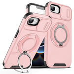 Sliding Lens Cover Shockproof Case with 360° Rotating Ring Stand for iPhone 16e