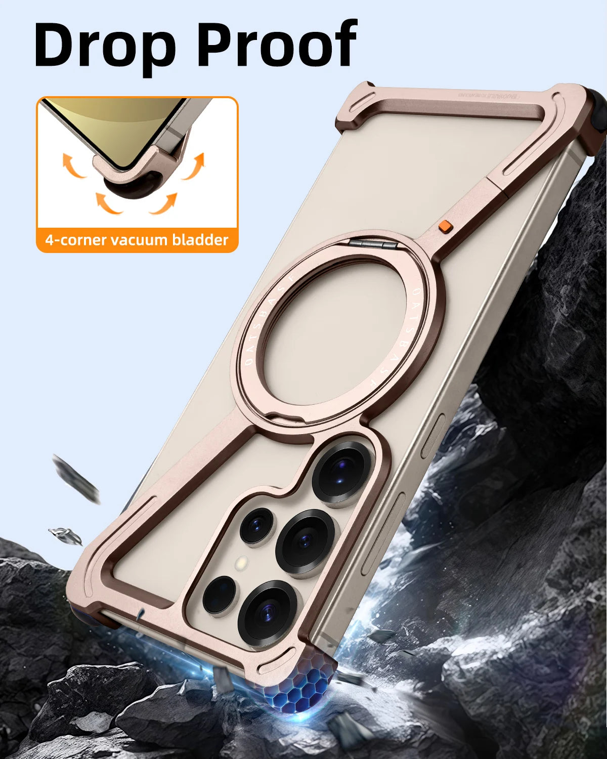 Samsung Galaxy S25 Ultra Frameless Metal Case with 360° Rotating Stand