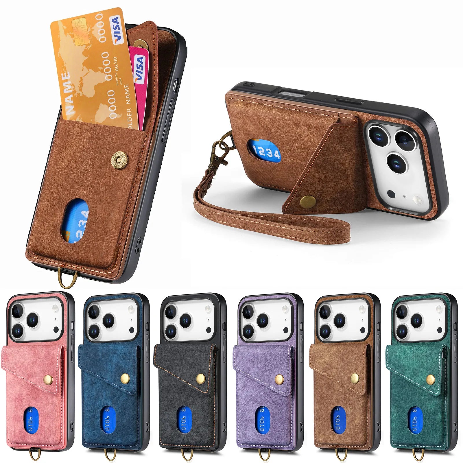 Multi-Functional Retro Leather Wallet Case with Vertical Card Holder for iPhone 17 Series