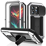 Heavy Duty Doom Cover Tempered Glass Armor Metal Case for iPhone 15 Series with Camera Lens Protection Cover