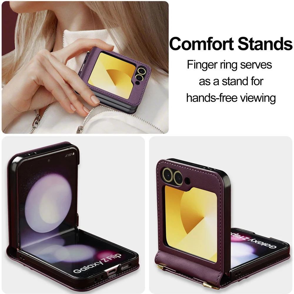 Leather Crossbody Wallet Case for Samsung Galaxy Z Flip 6