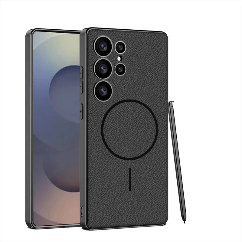 Samsung Galaxy S25 Ultra Magnetic Leather Phone Case with Lens Protection