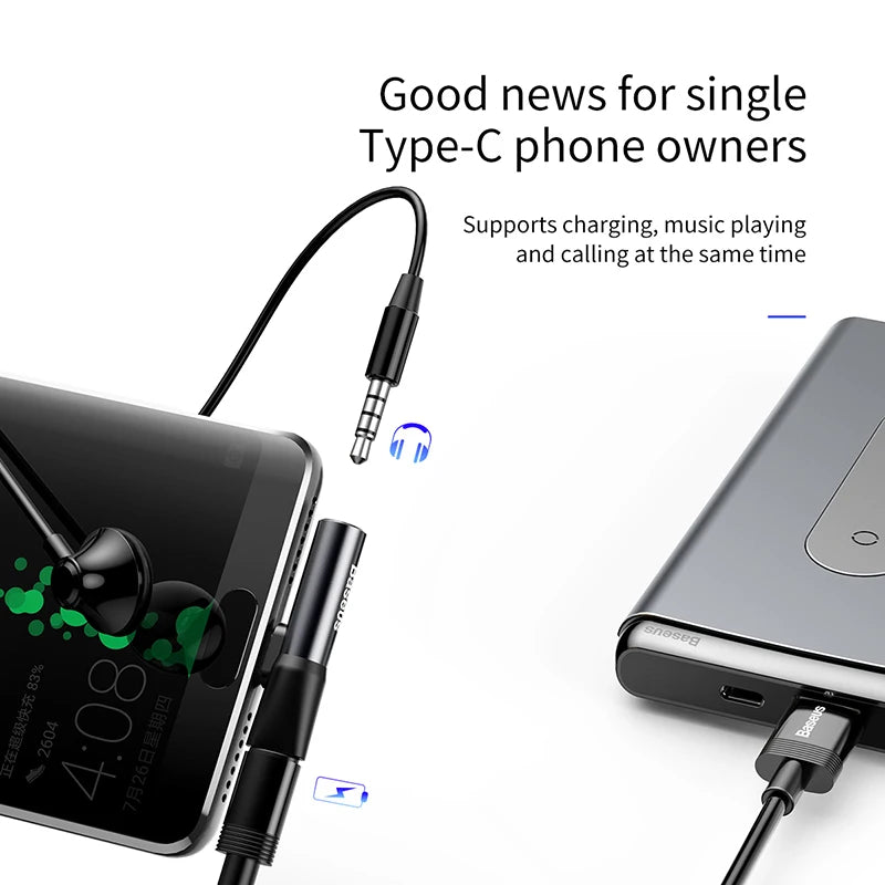 Baseus 2-in-1 USB Type-C to 3.5mm AUX Jack Audio Adapter