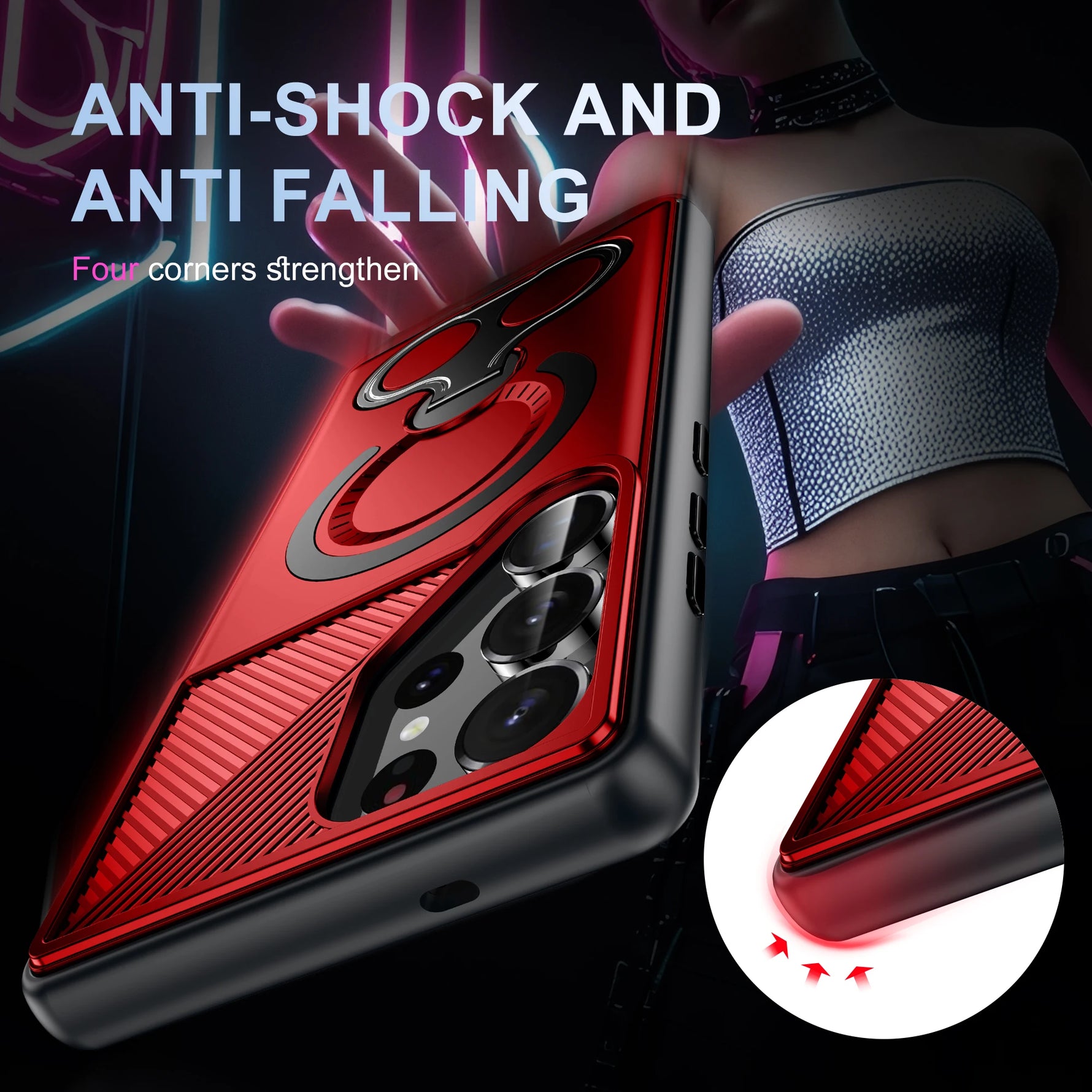 Heavy Duty Magnetic Case with Metal Ring Grip for Samsung Galaxy S24 Series