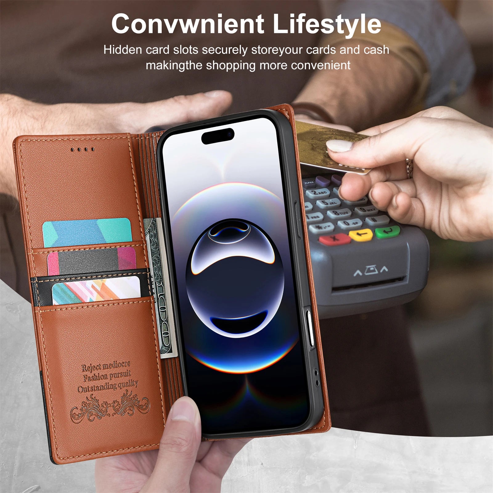 iPhone 17 Series Flip Wallet Leather Case with Card Slots & RFID Protection