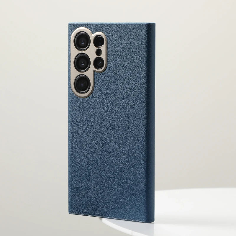 Elegant Magnetic Leather Case with Alloy Camera Cover for Samsung Galaxy S24 Series