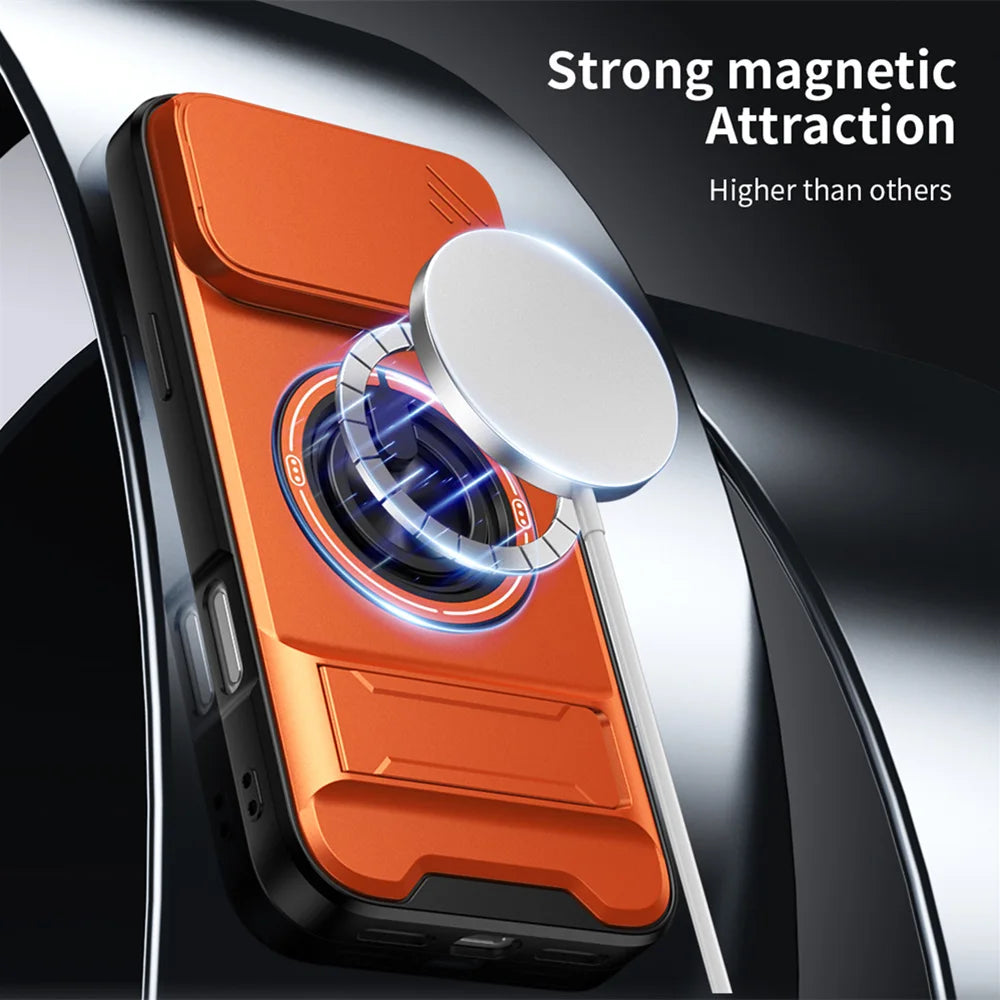 iPhone 17 Series MagSafe Case with Sliding Lens Cover and Stand