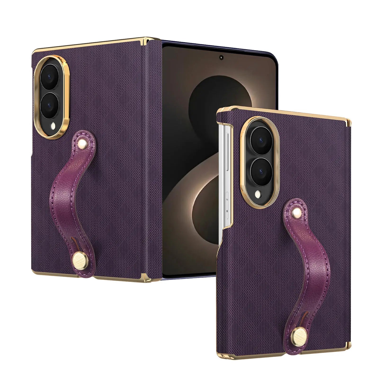 Luxury Business Velvet Leather Case with Wrist Strap for Samsung Galaxy Z Fold 8
