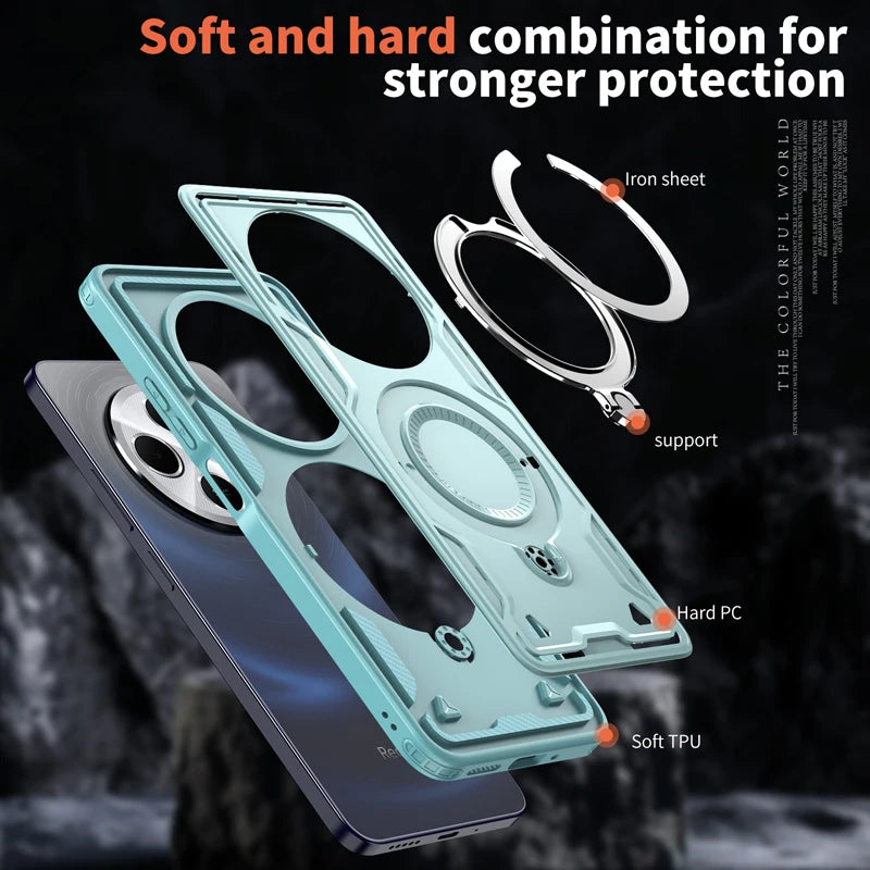 Dropproof Magnetic Case with Rotatable Ring Stand for Xiaomi Redmi 14C