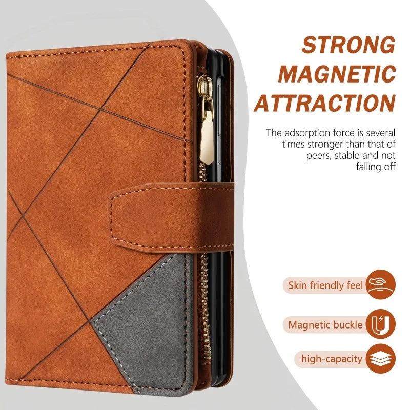 Embossed Leather 9-Card Wallet Case with Detachable Wrist Strap for Samsung Galaxy Z Fold 8