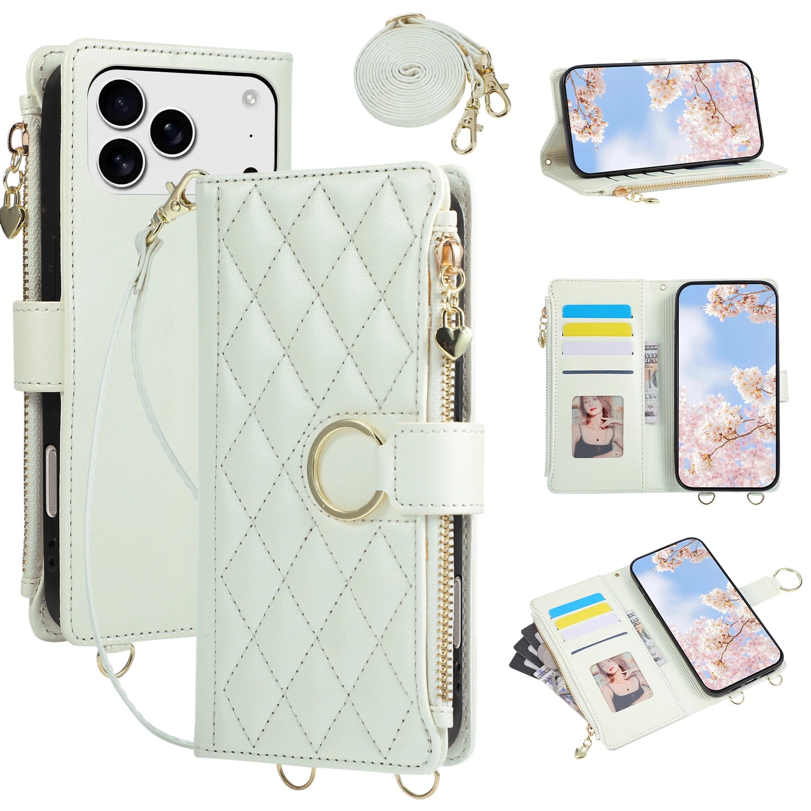 Premium Crossbody Zipper Leather Flip Case for iPhone 17 Series