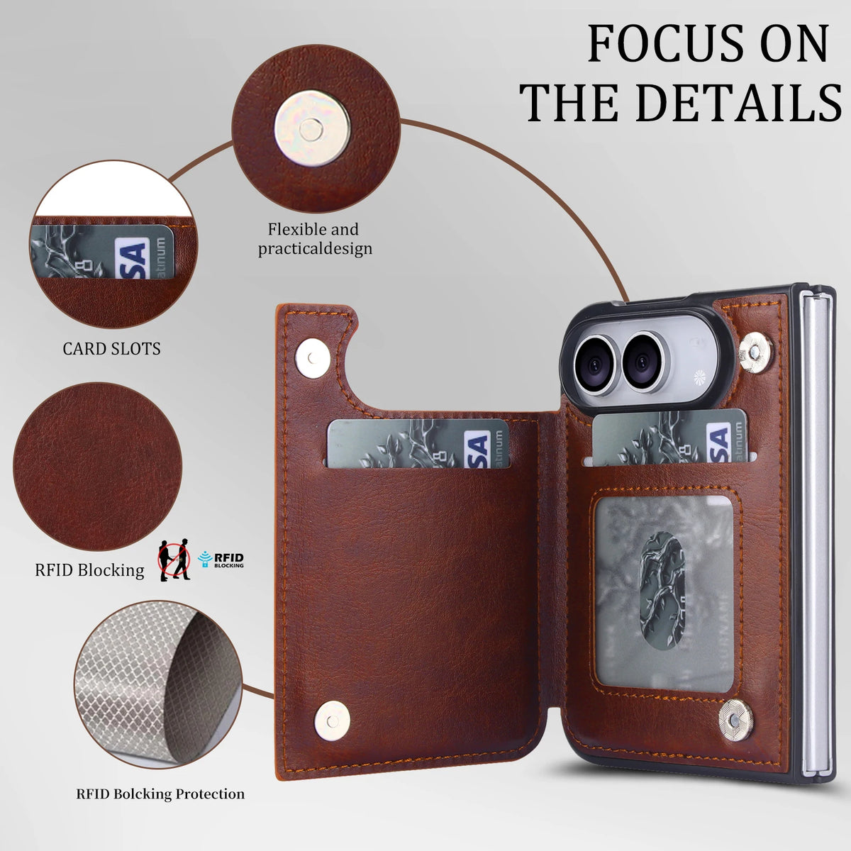 Leather Wallet Case with Card Slots and Foldable Stand for iPhone Duo