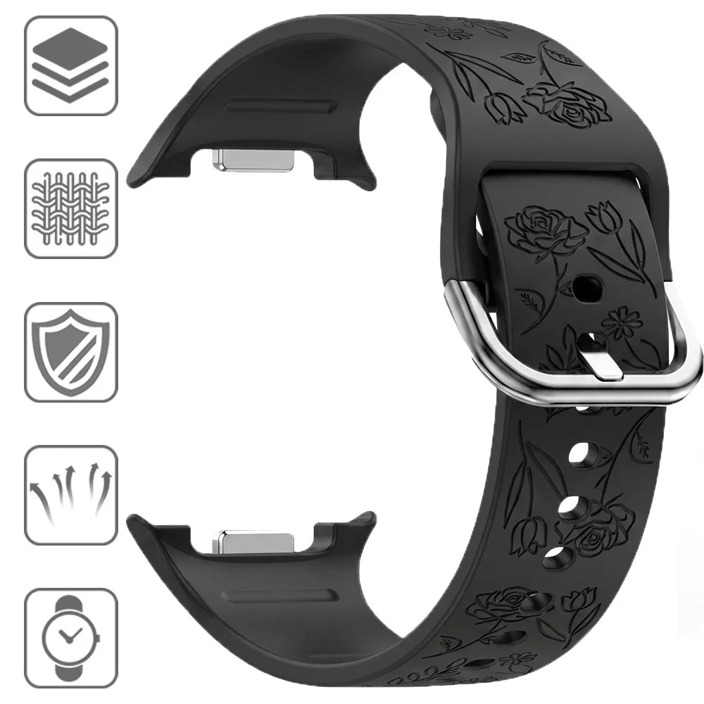 Floral Engraved Silicone Strap for Samsung Galaxy Watch 8 & Galaxy Watch 8 Classic