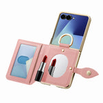 Samsung Z Flip 7 Shockproof Leather Case with Card Slots and Mirror