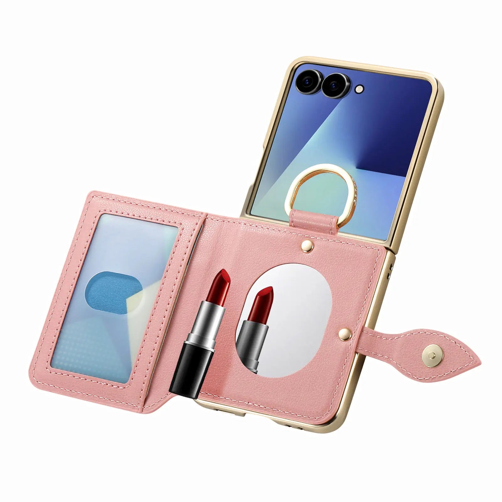 Samsung Z Flip 7 Shockproof Leather Case with Card Slots and Mirror