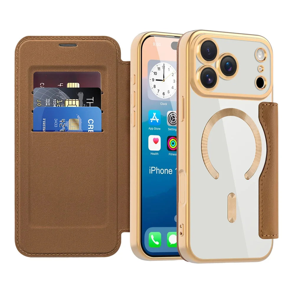 Premium Flip Leather MagSafe Case with Card Pocket for iPhone 17 Series