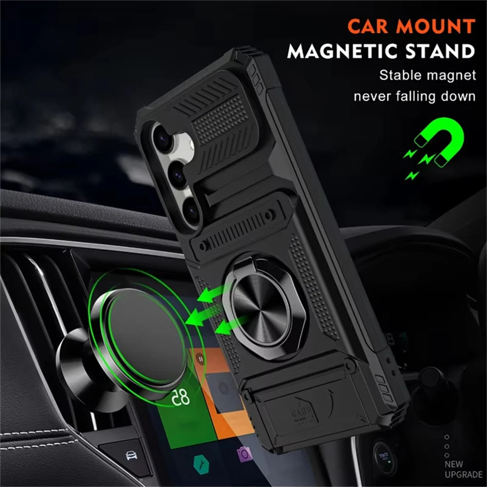 Samsung Galaxy A56 Shockproof Case with Magnetic Rotating Ring Stand & Wallet Cover