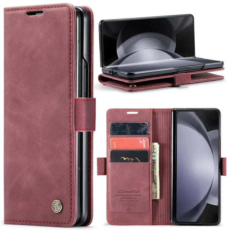 Samsung Galaxy Z Fold 7 Shockproof Retro Leather Wallet Case