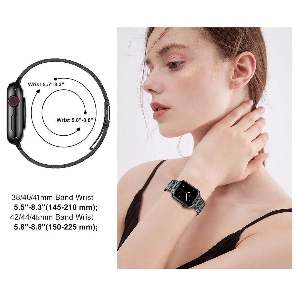 Polished Stainless Steel Band with Double-Button Folding Clasp for Apple Watch