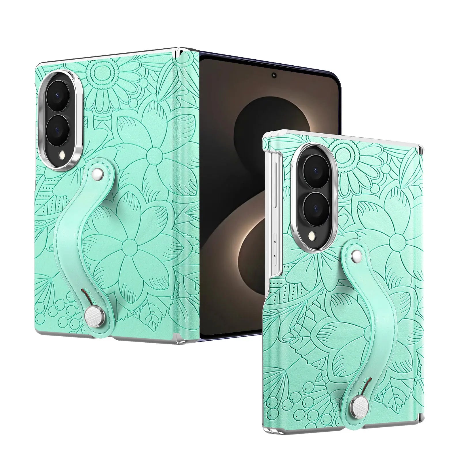 Fashion Embossed Leather Case with Wrist Strap for Samsung Galaxy Z Fold 8