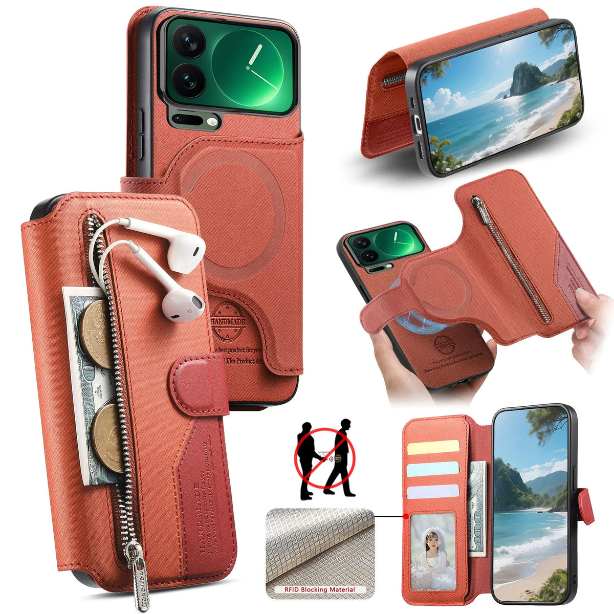 Shockproof Leather Detachable Magnetic Wallet Case with RFID Blocking for Xiaomi 17 Pro Max