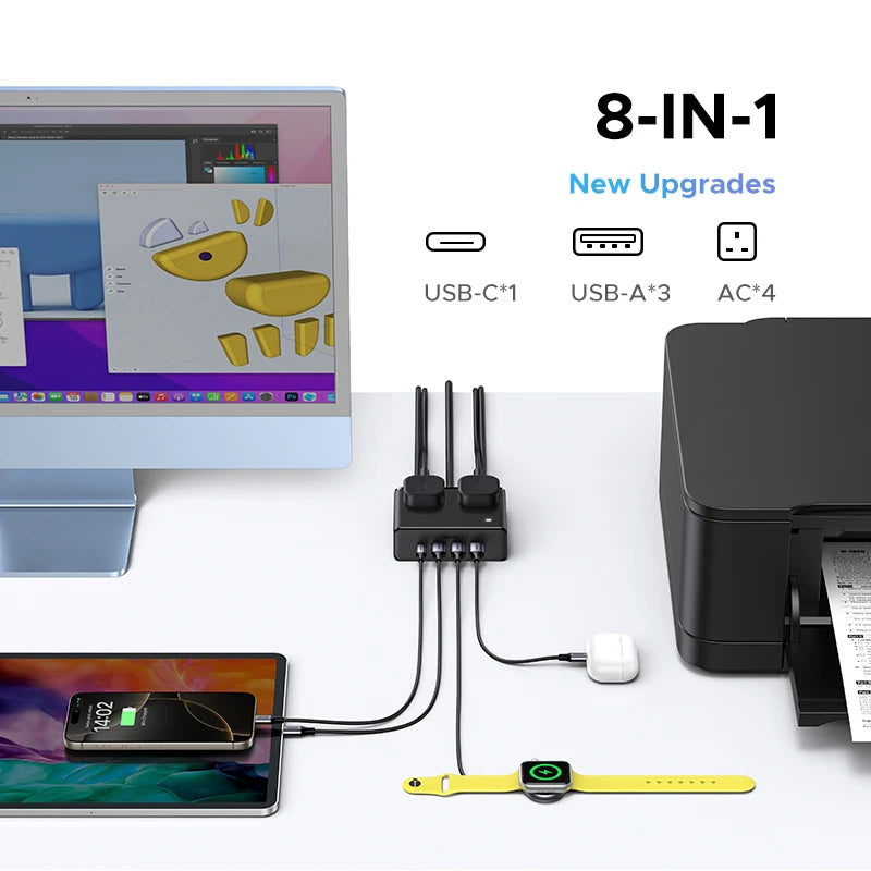 UGREEN 8-in-1 Power Strip With 4 AC Outlets and USB Charging