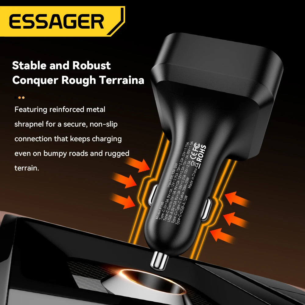 Essager 65W USB-C Car Charger with Retractable Cable