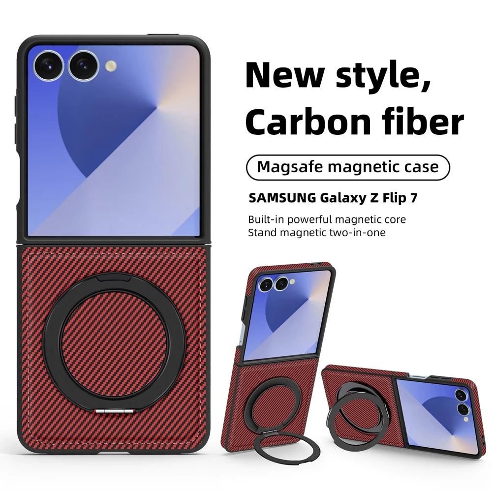 Samsung Galaxy Z Flip 7 Magnetic Phone Case with Built-in Ring Kickstand