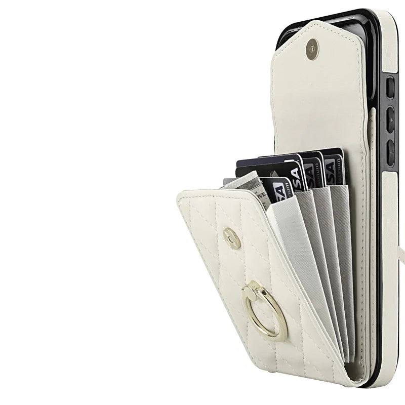 Premium Leather Wallet Case with Ring and Lanyard for iPhone 17 Series
