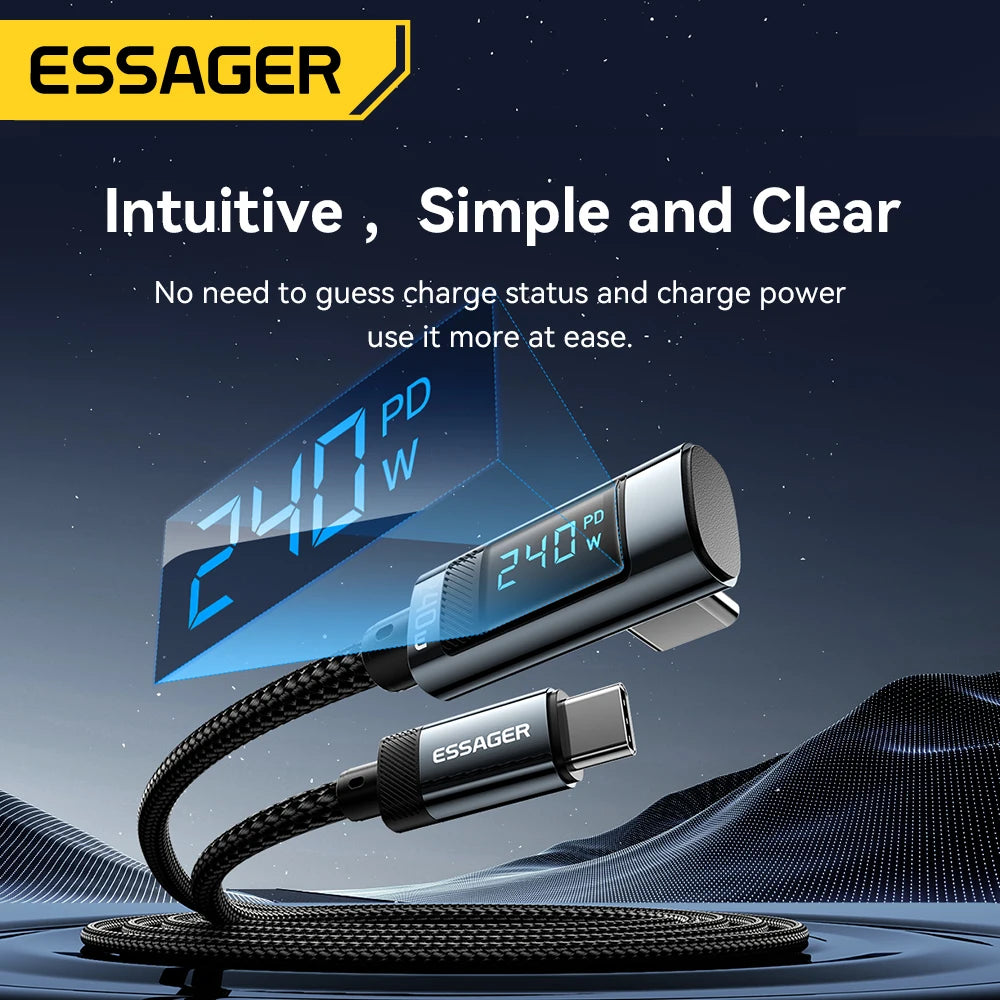 Essager 240W USB-C to USB-C Fast Charging Cable With 90° Angle Design