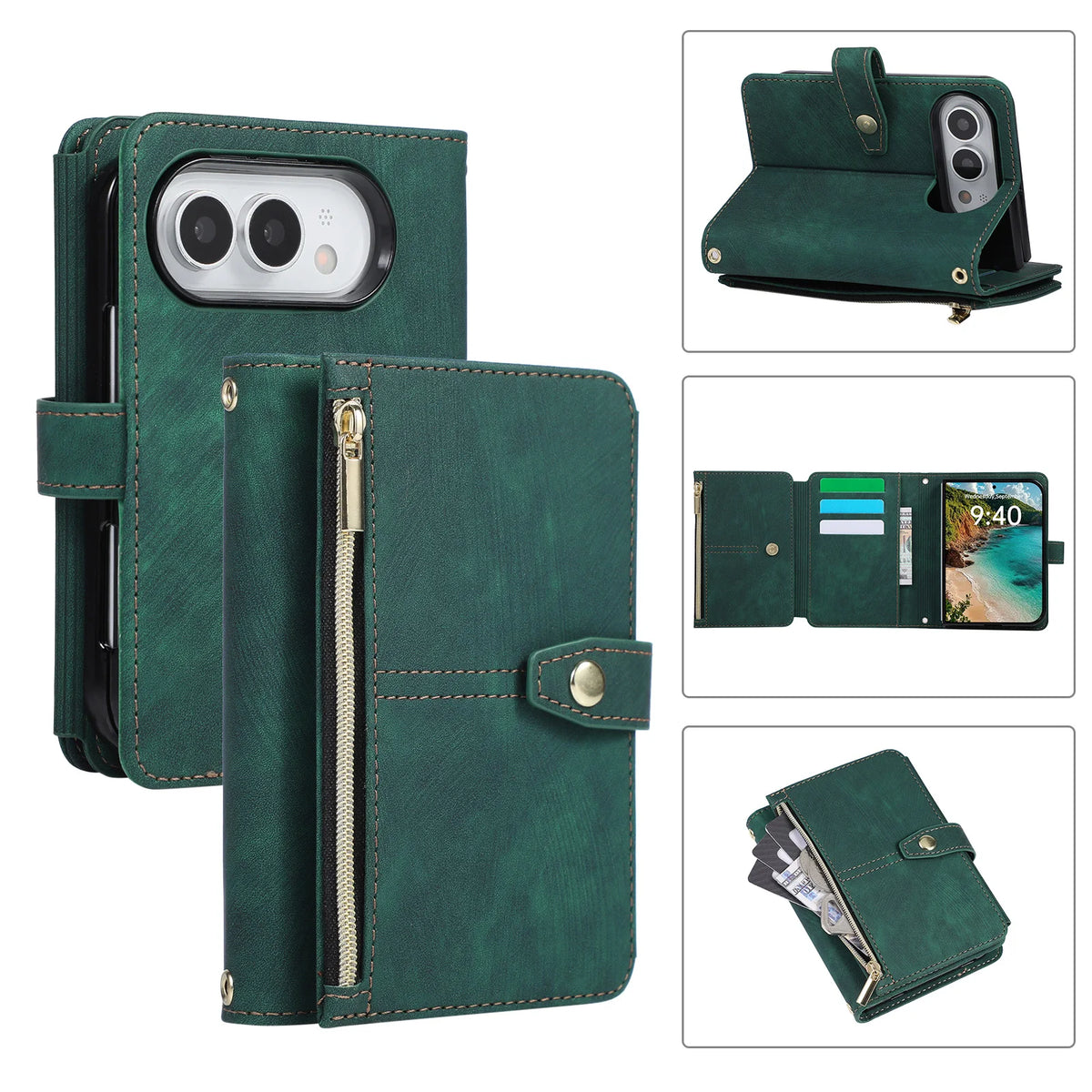 Leather Crossbody Wallet Case with 9 Card Slots for iPhone Duo