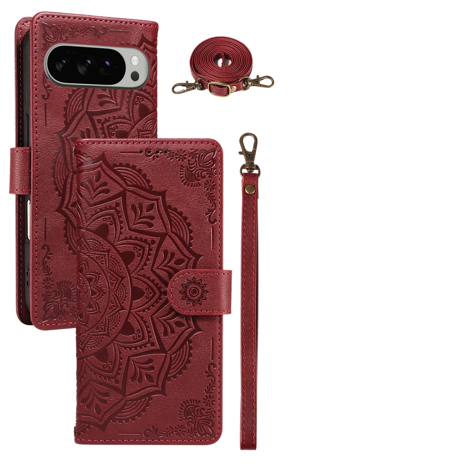 Luxury Embossed Datura Leather Case for Google Pixel 9 Series
