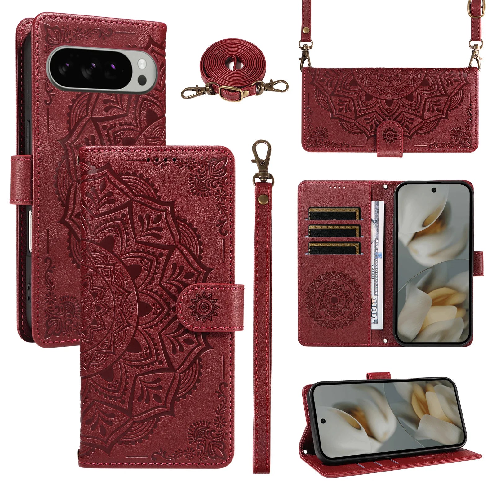Luxury Embossed Datura Leather Case for Google Pixel 10 Series