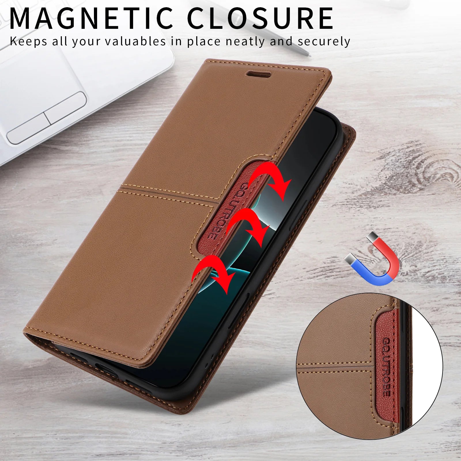 Magnetic Flip Leather Wallet Case with Stand for iPhone 16 Series