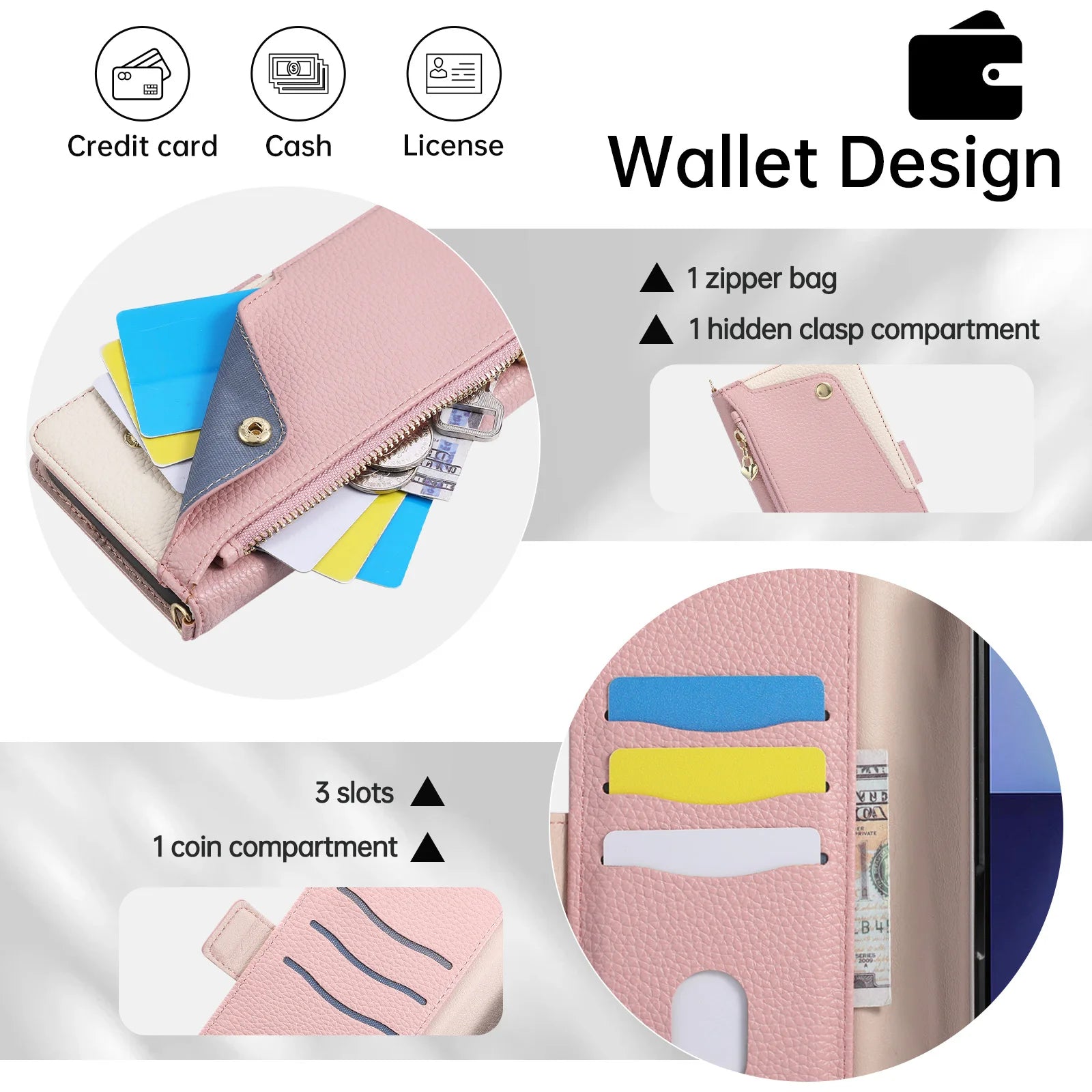 Crossbody Leather Wallet Case with Zipper Card Holder for Samsung Galaxy Z Fold 8 Ultra