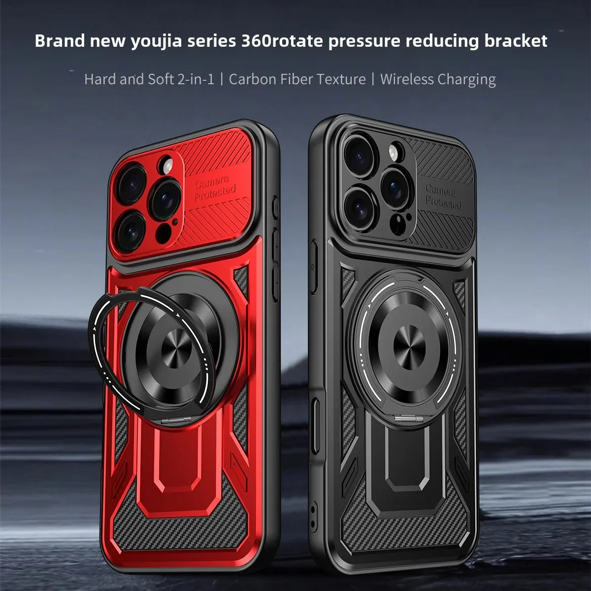 Heavy-Duty MagSafe Case with 360° Metal Ring Stand for iPhone 15 Series