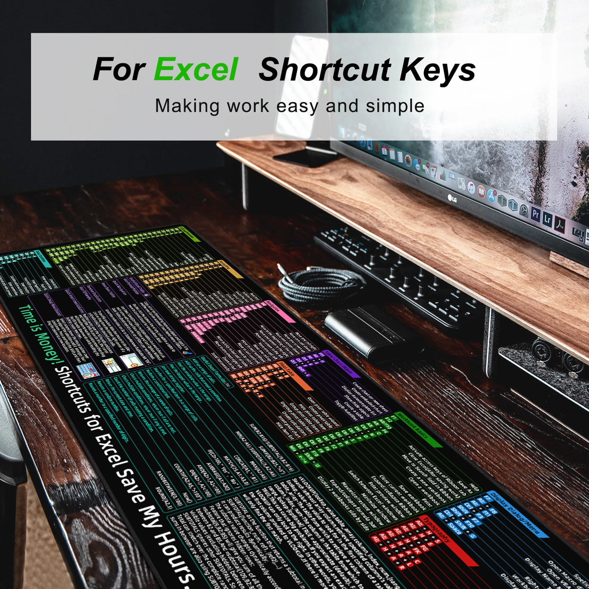 Excel Shortcuts Extended Desk Mousepad Cloth Surface