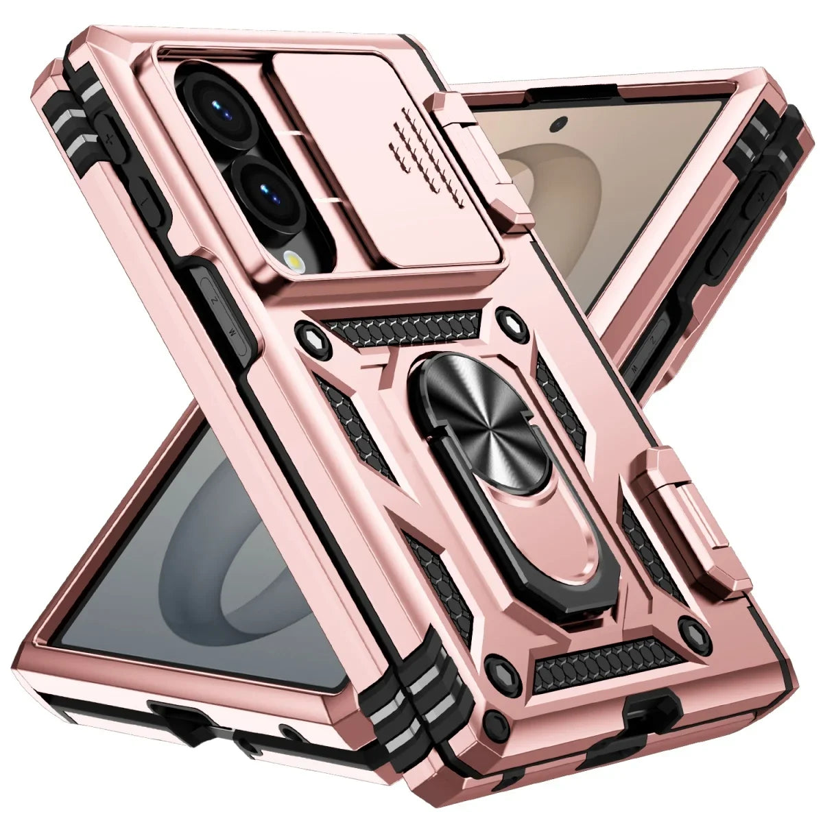 Sliding Camera Lens Cover Case with Rotating Ring Kickstand for Samsung Galaxy Z Fold 8