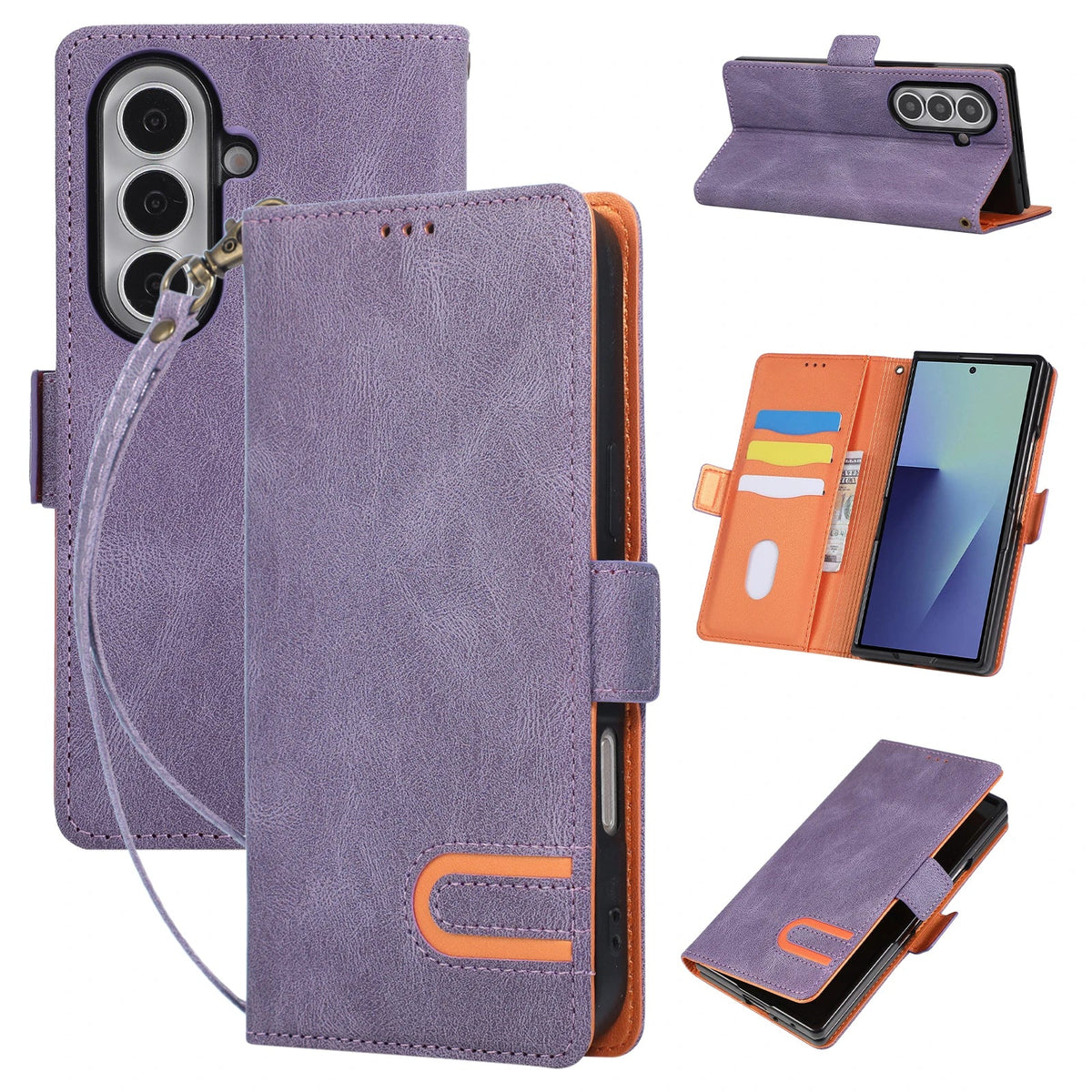 Leather Wallet Case with Built-In Stand and Strap for Samsung Galaxy Z Fold 8 Ultra