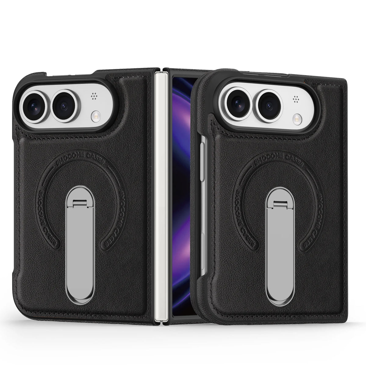 Faux Leather MagSafe Kickstand Case with 360° Rotating Stand for iPhone Duo