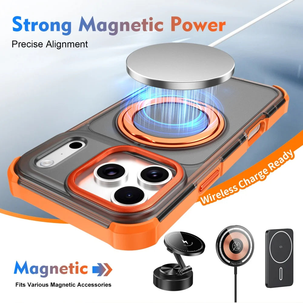 Matte Anti-Drop MagSafe Case with 360° Rotatable Ring Kickstand for iPhone 18 Series