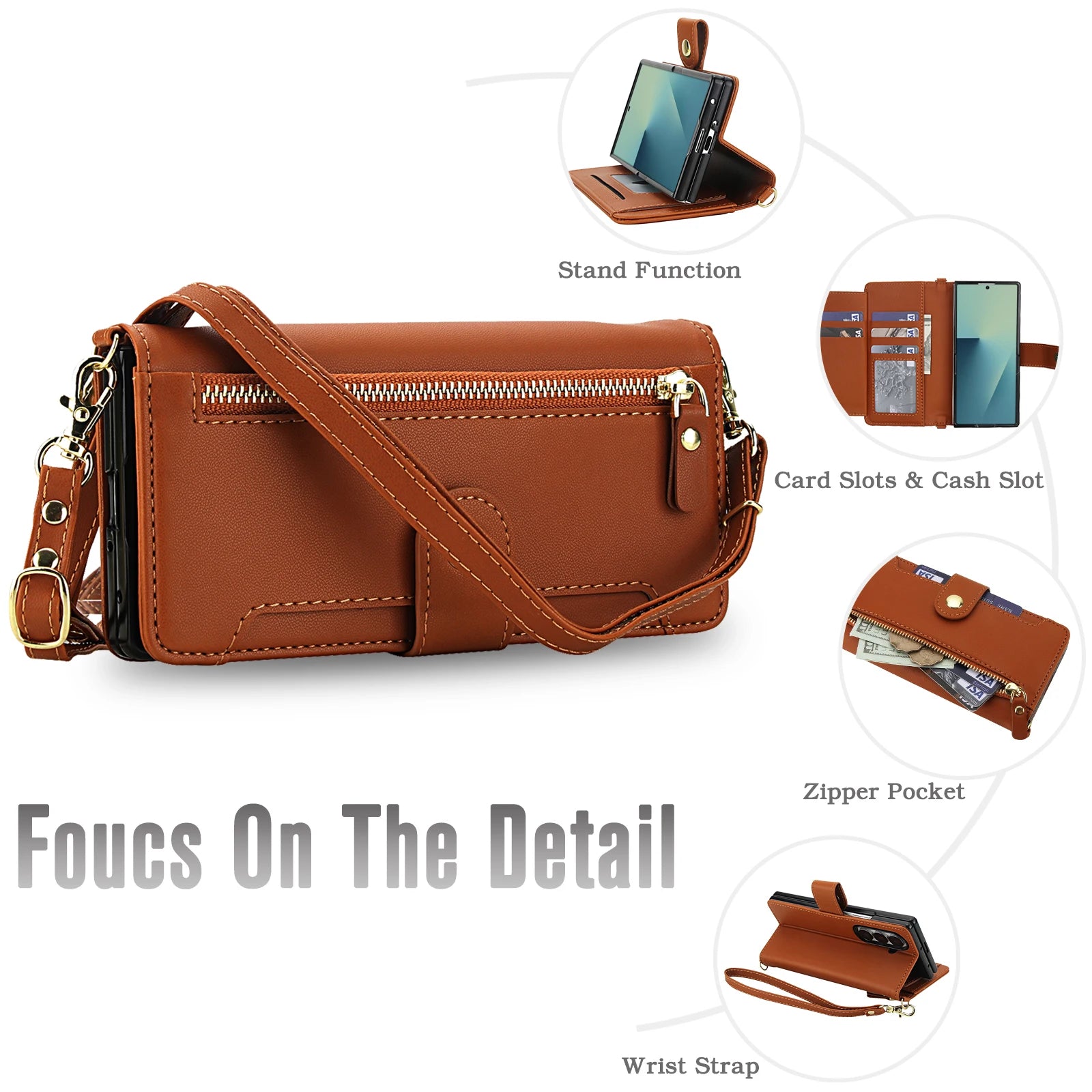 Shockproof Zipper Wallet Folio with Kickstand for Samsung Galaxy Z Fold 6