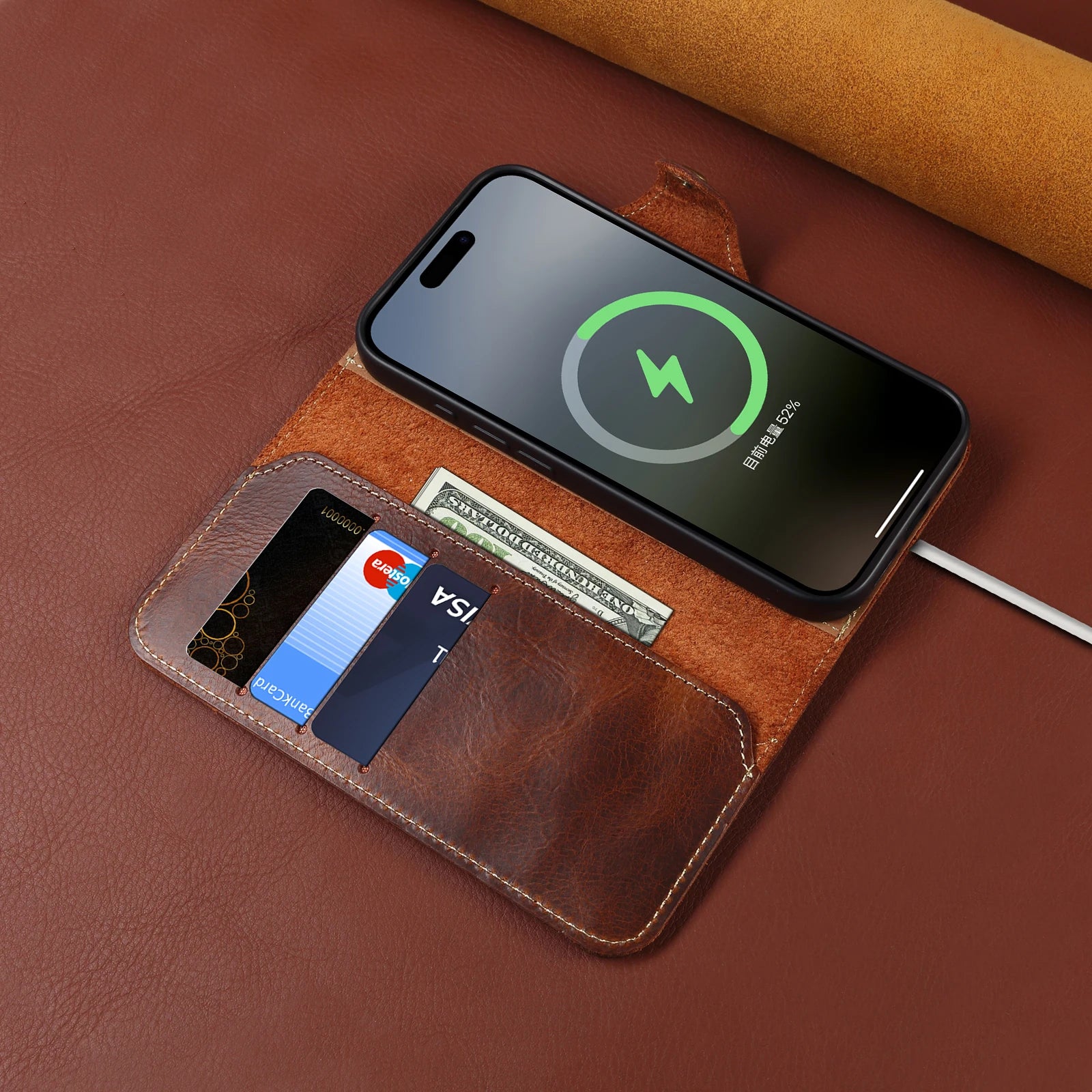 Retro Cowhide Leather Wallet Flip Case with Buckles and Lanyard for iPhone 17 Series