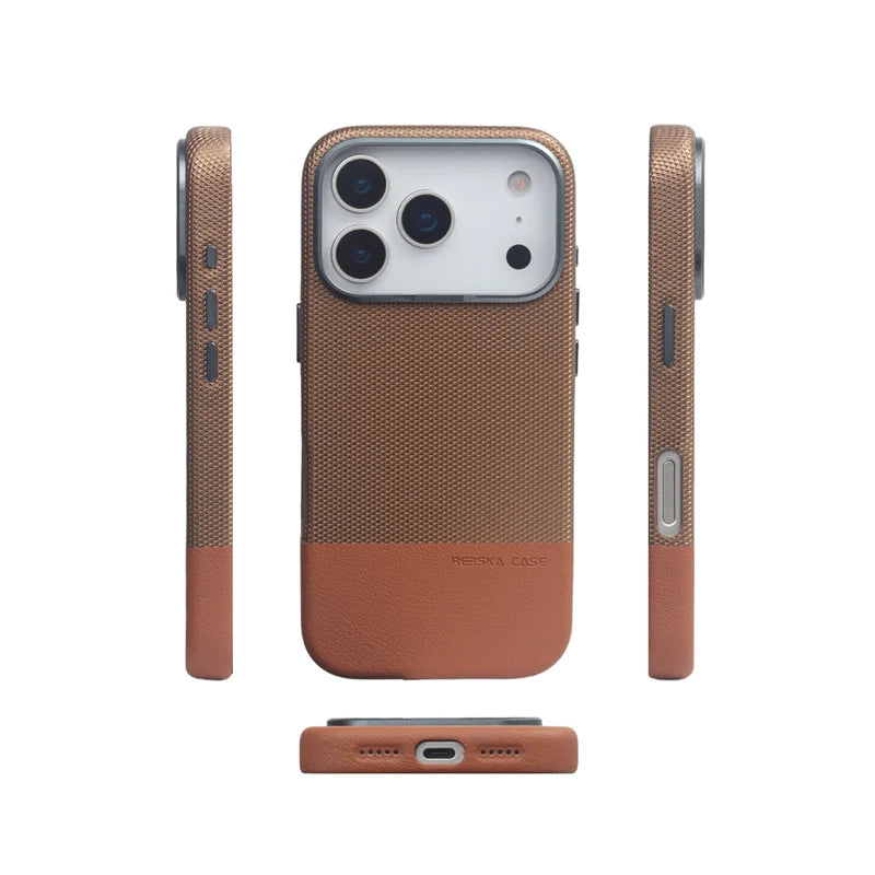 Protective 3D Leather Texture MagSafe Case with Metal Lens Cover for iPhone 17 Series
