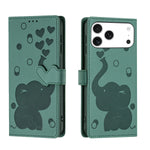 Cartoon Elephant Leather Flip Case with Card Pocket for iPhone 17 Series