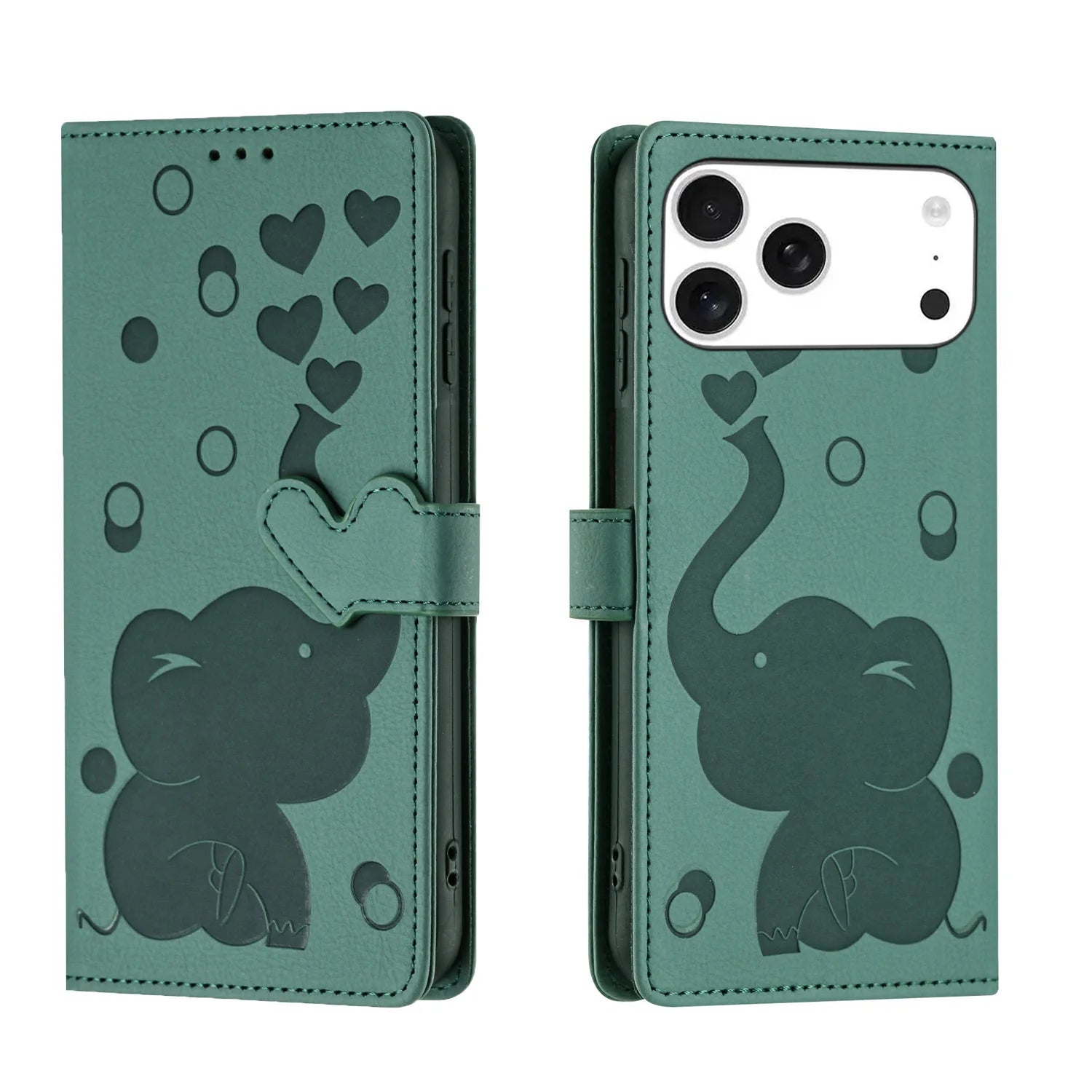 Cartoon Elephant Leather Flip Case with Card Pocket for iPhone 17 Series