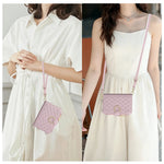 Leather Diamond-Quilted Crossbody Wallet Case with Detachable Long Lanyard Strap for iPhone Duo