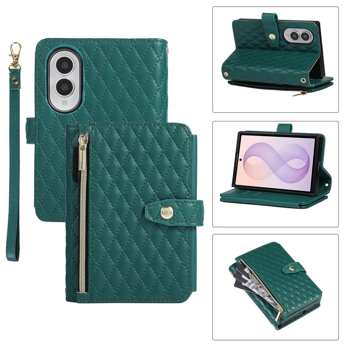 Quilted Leather Wallet Case with Foldable Viewing Stand for Samsung Galaxy Z Fold 8