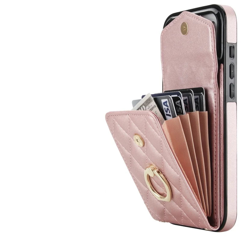 Premium Leather Wallet Case with Ring and Lanyard for iPhone 17 Series