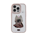 Diamond Glitter Mirror Case with Cartoon Animals for iPhone 15 Series